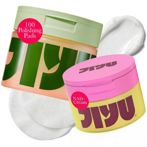 JiYu Korean Skincare Bundle – NAD+ Hydrating Face Moisturizer (50 ml) + Toning Polish Pads (100 Count) – Brightening & Hydrating Daily Skincare Routine for All Skin Types