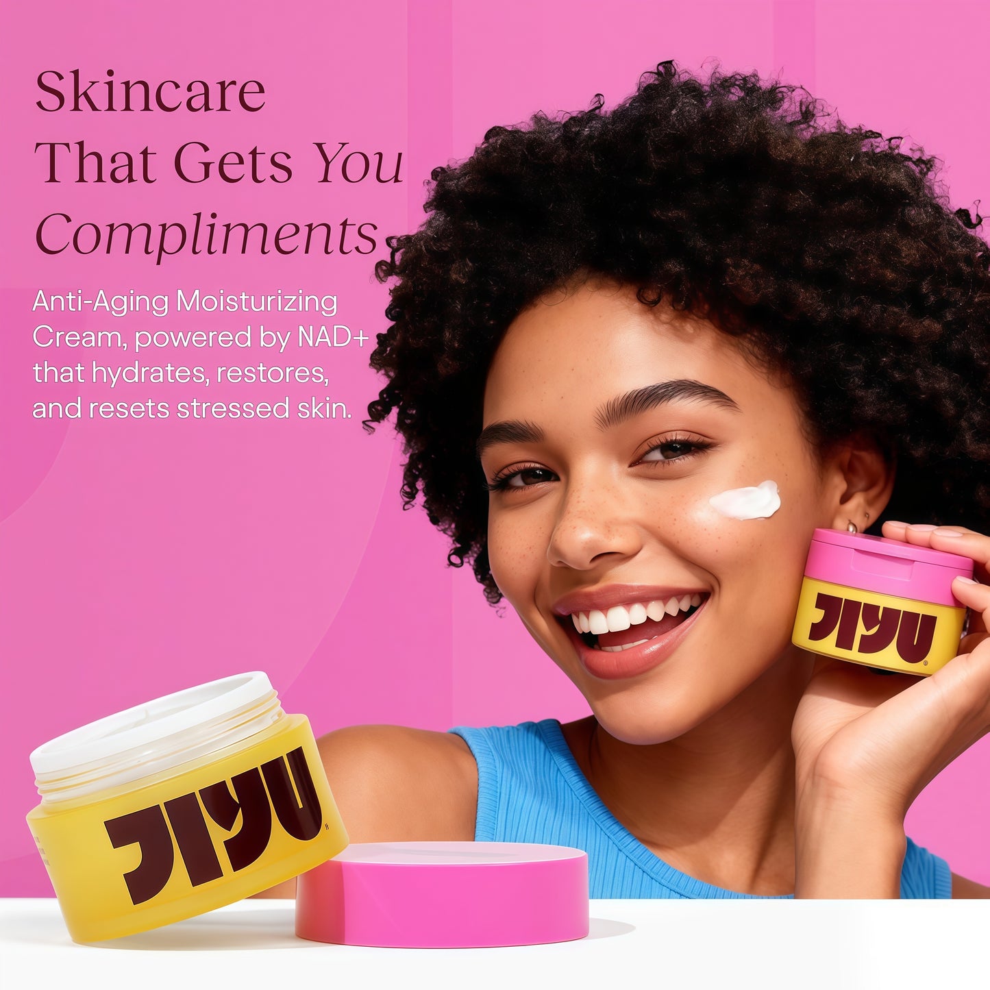 JiYu Korean Skincare Bundle – NAD+ Hydrating Face Moisturizer (50 ml) + Toning Polish Pads (100 Count) – Brightening & Hydrating Daily Skincare Routine for All Skin Types